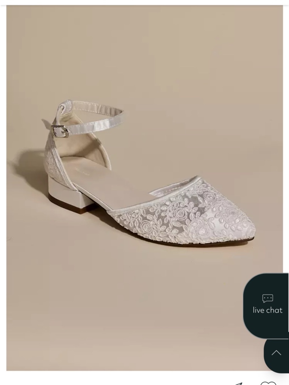 David’s Bridal Melissa Sweet Embroidered White Low Block Heels with Ankle Strap